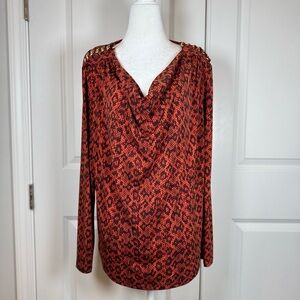 Michael Michael Kors Snake Print Chain Shoulder Blouse Plus Size 1X Red Black